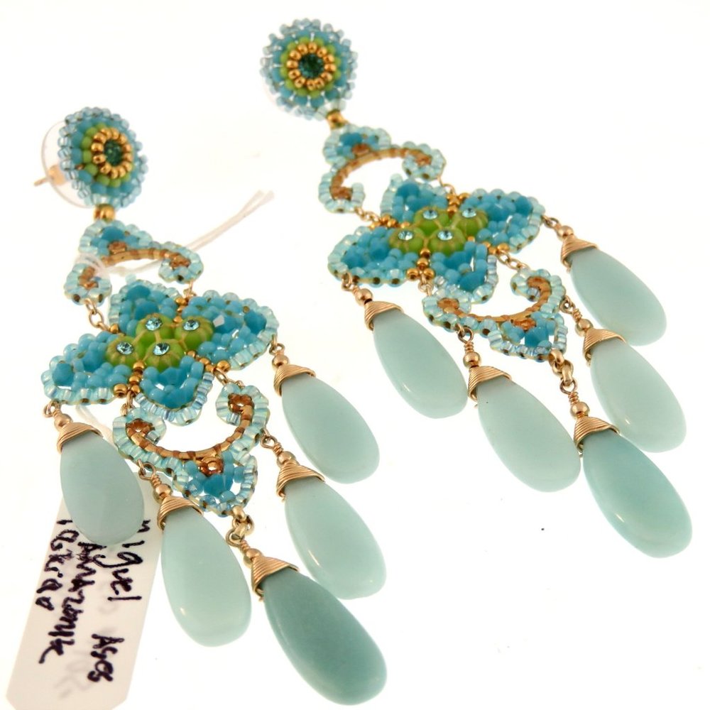 MIGUEL ASES AMAZONITE & TURQUOISE TEARDROP EARRNGS